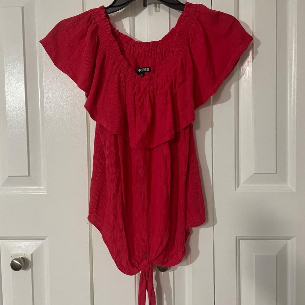 Express Women’s Ruffle Top Portofino Shirt-Medium
